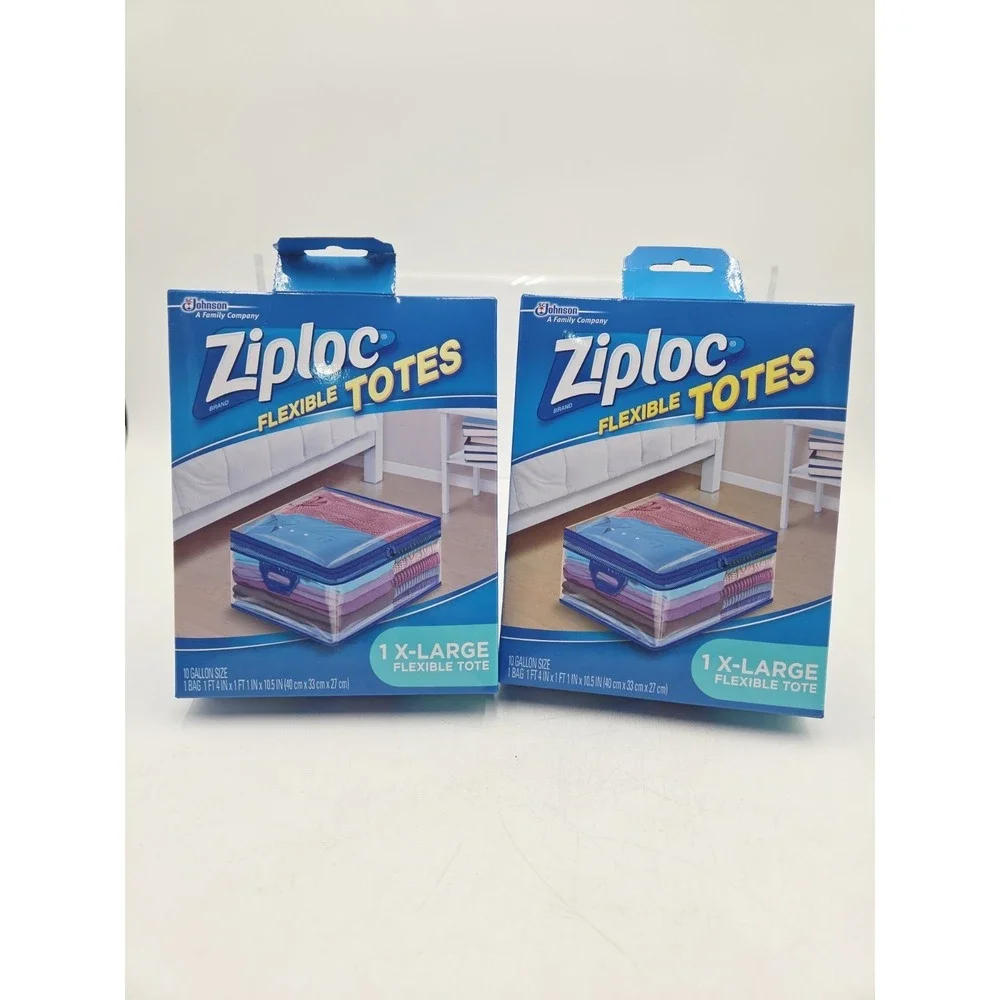 2 NIB Ziploc XL X-Large Flexible Storage Tote 10 Gallon Clear Plastic